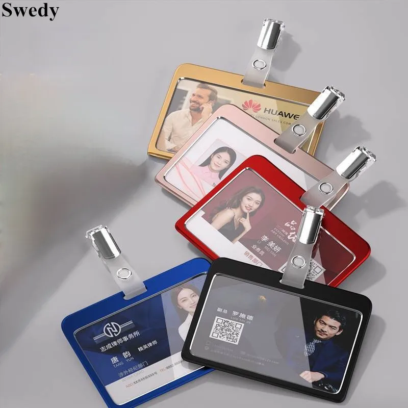 

Metal ID Badge Card Holder With Clip Plastic Identity School Office Employee Name Pass Card Paper Tags