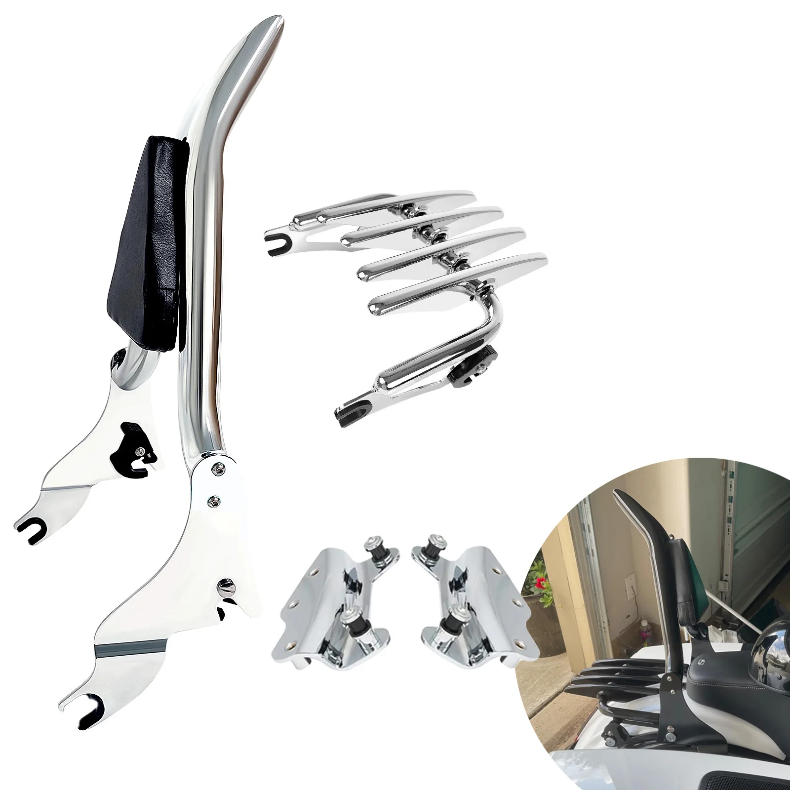

For Harley Road King Sttreet Glide Ultra Electra FLHR FLHXS CVO 09-26 Detachable Motorcycle Backrest Sissy Bar With Luggage Rack
