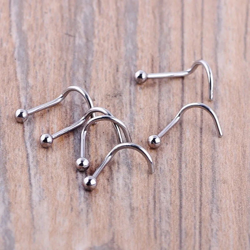 5Pcs Foreign Trade EBAY Hot Style Bent Nose Nail Fashion Contracted Golden Ball Nose Ring Stainless Steel Puncture Accessories