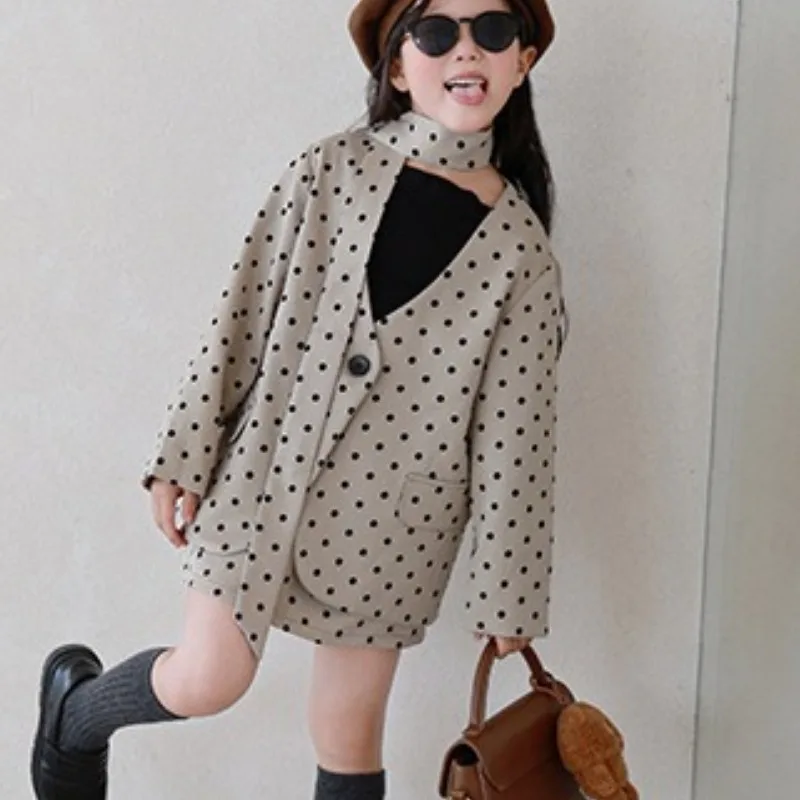 

New Fashion Set for Autumn Clothing with Polka Dot Temperament, Lapel, Small Suit, Half Skirt, Two-piece Skirt Set