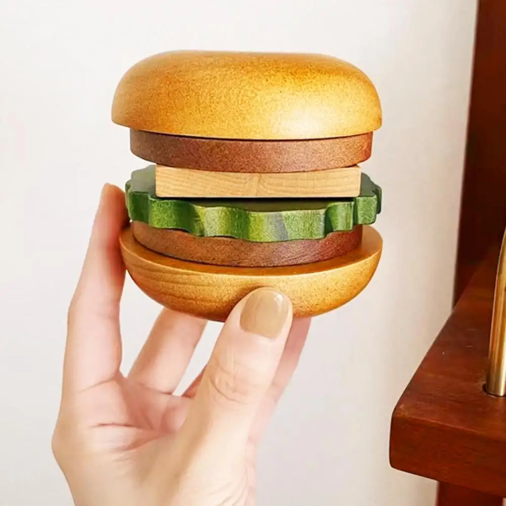 1 Set Hamburger Coaster With Stand Burger Shape Wooden Hot Pot Pan Dish Holder Heat Resistant Drink Cup Coaster Trivet Mat