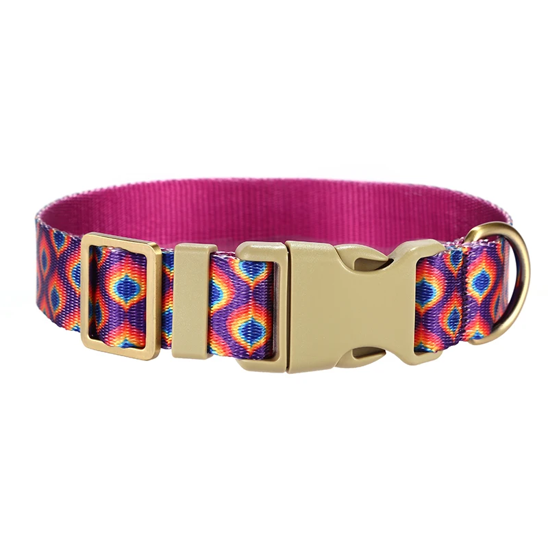 PLATTCO Manufacturers Custom Colorful Heat Transfer Pet With Leash Adjustable Dog Collar Rainbow Gem PDC362