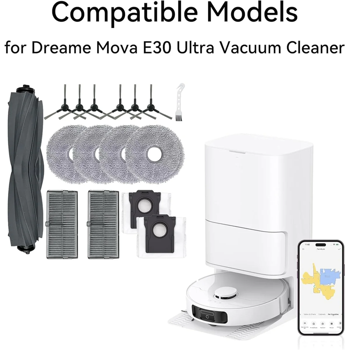 E30 울트라 로봇 진공 청소기 메인 사이드 브러시 Hepa 필터 걸레 천 먼지 봉투 용 FZFZ 교체 부품