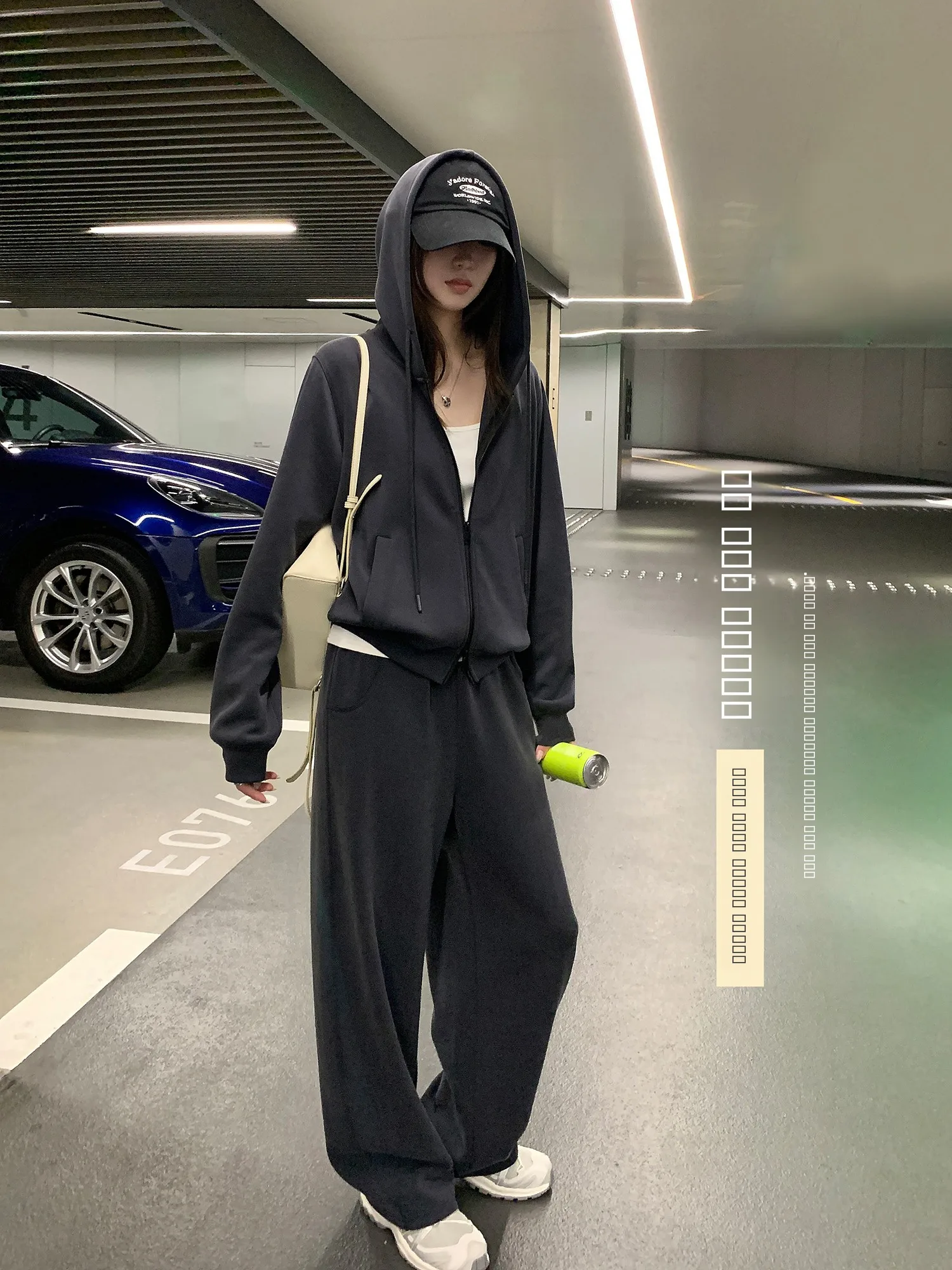 

Настоящая легкая женская тяжелая толстовка с капюшоном из медно-амиака с песочной завязкой, комплект джерси и брюк, спортивный повседневный костюм, костюм из двух предметов