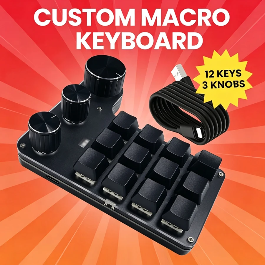 RGB-Mechanische Tastatur mit Makroprogrammierung, 12 Tasten, 3 Drehregler, Anpassbares Gaming-Keypad für Kopieren, Einfügen, Photoshop, Hotswap-Makropad