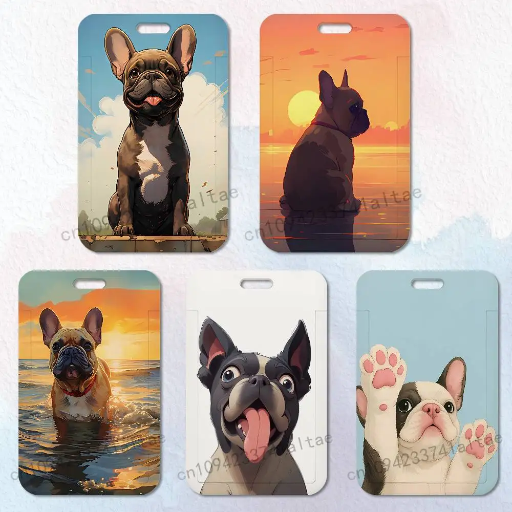 

Cartoon Drench Bulldog Badge Holder Pass Bus Work Card Cover Chest Pocket Students Gift ID Card Holder