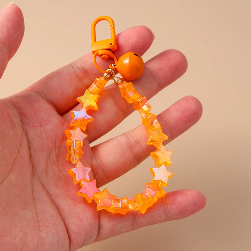 Aihua Bunter Schicker Glas-Popcorn-Ring Glocken-Stern-Perlen-Schlüsselanhänger für Frauen und Mädchen, Handykette, Taschenanhänger, Schlüsselring, Schmuck, Geschenke – Detail 12