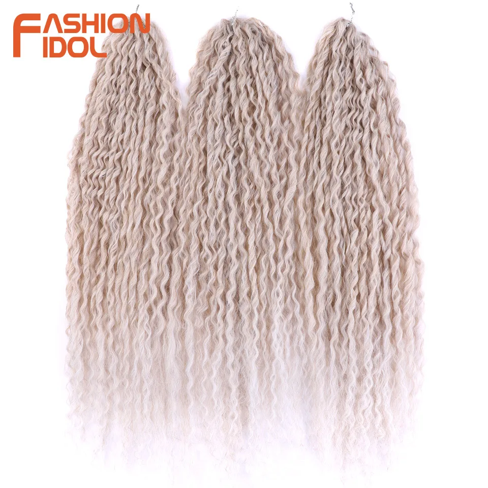 FASHION IDOL Kinky Curly Hair Twist Crochet Hair Synthetic Braid Fake Hair Ombre Blonde 30 Inch 3PCS Braiding Hair Extensions