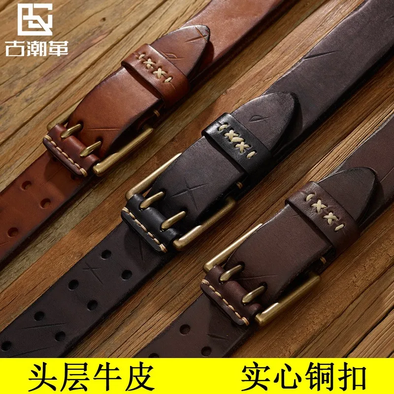 Pure handcrafted leather top layer men's versatile and casual belt