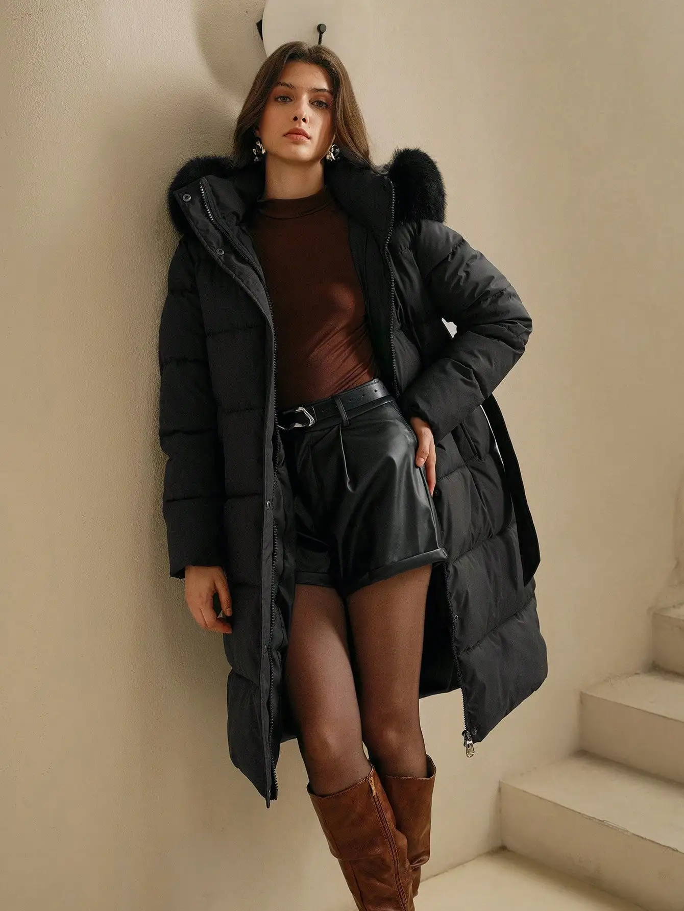 

Women's Autumn/Winter Chic Mid-Length Quilted Coat Thick Long Sleeve Hooded Casual Jacket Christmas Vacation Outfit