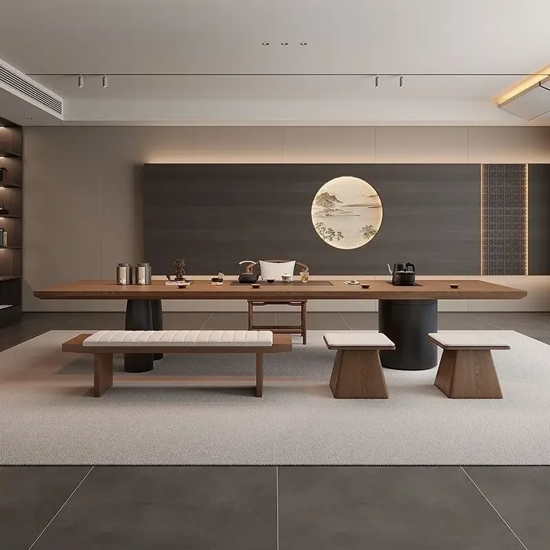 Modern tea table, solid wood tea table and chair combination, simple and light luxury, high-end home use