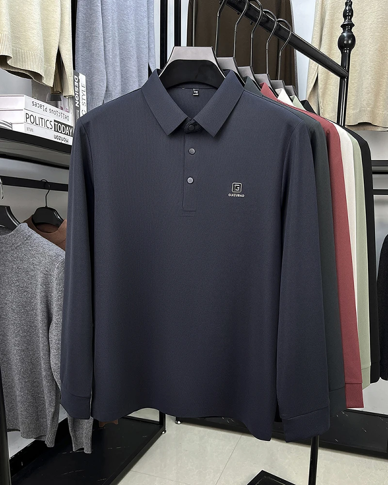 الراقية العلامة التجارية إلكتروني تنقش طويلة الأكمام قميص بولو الرجال أزياء جديدة نمط الراحة الأعمال عارضة الربيع الخريف التلبيب تي شيرت #5