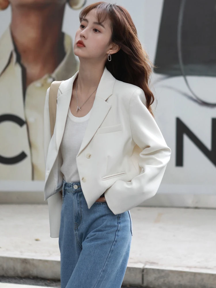 Crop Blazers Women Temperament Simple Fashion Classic Leisure Design New Korean Style Ladies Spring Pure Basic Notched All-match