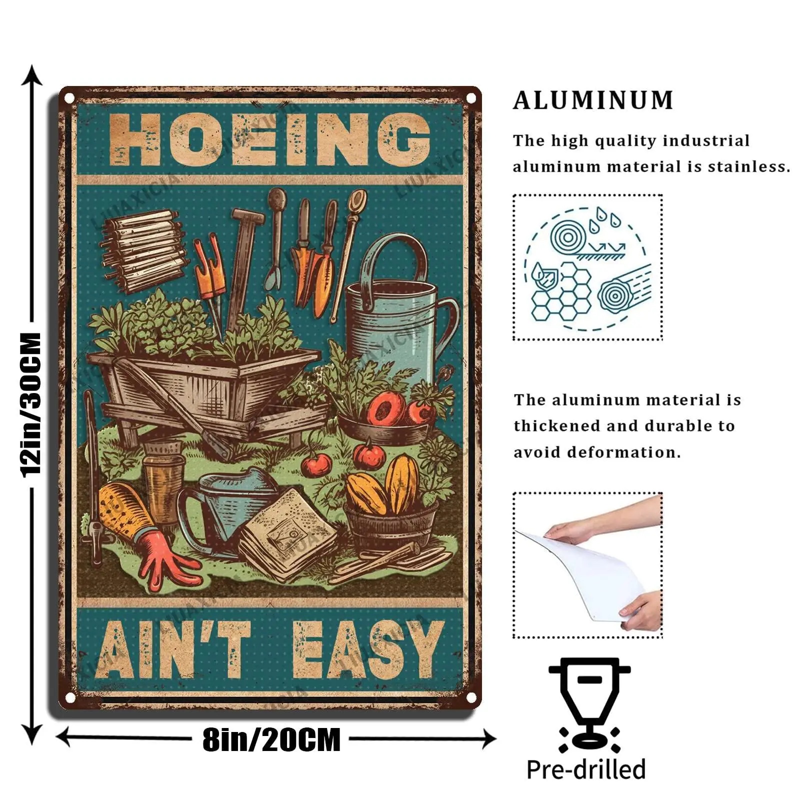 Vintage Wall Decor Funny Hoeing Aint Easy Gardening Metel Signs Cafes Bathroom Office Store Pubs Club for Home Coffee Wall Decor