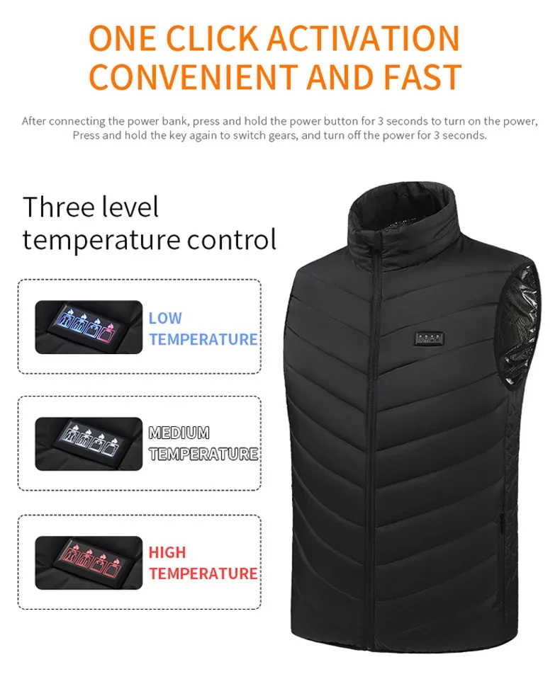 21 Areas Intelligent Electric Heating Vest Men's Winter Warm Jacket Usb Dual Control Infrared Heating Suit Casual Men Vest Coat