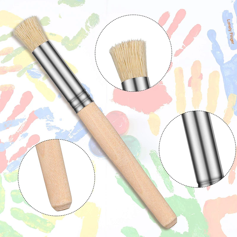 6pcs Wooden Stencil Brushes Pure Natural Stencil Hog Bristle Brushes Dome Art Painting Brushes Wood Paint Template Brush