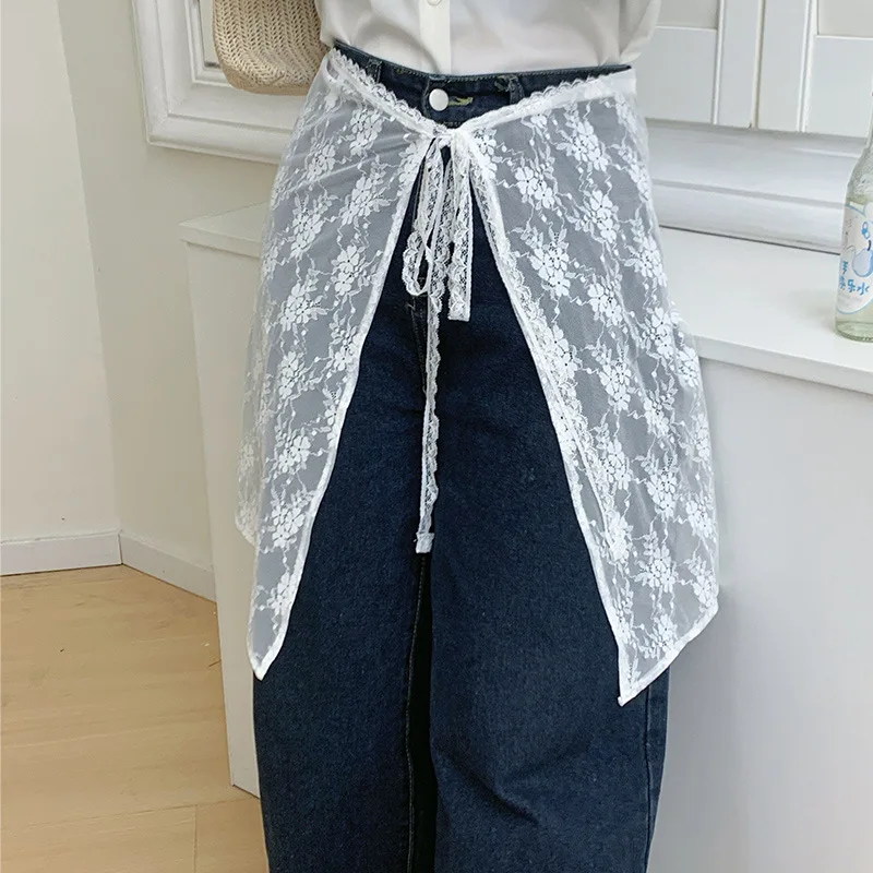 

Fashion Lace Waist Seal Fart Curtain Women Transparent Lace-up Strap Paired with Denim Pants Waist Scarf Gothic Skirts for Women