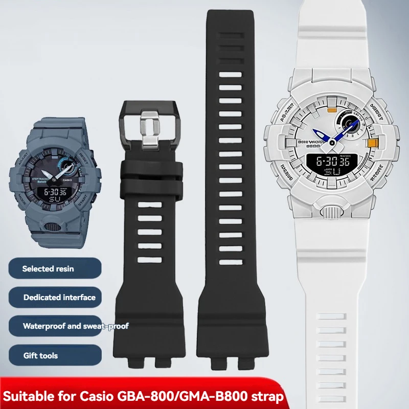 For Casio G-SHOCK GBA-800UC-2 GBA-800-7 GBD-800 electronic watch accessories resin strap black white Haze blue yellow army green