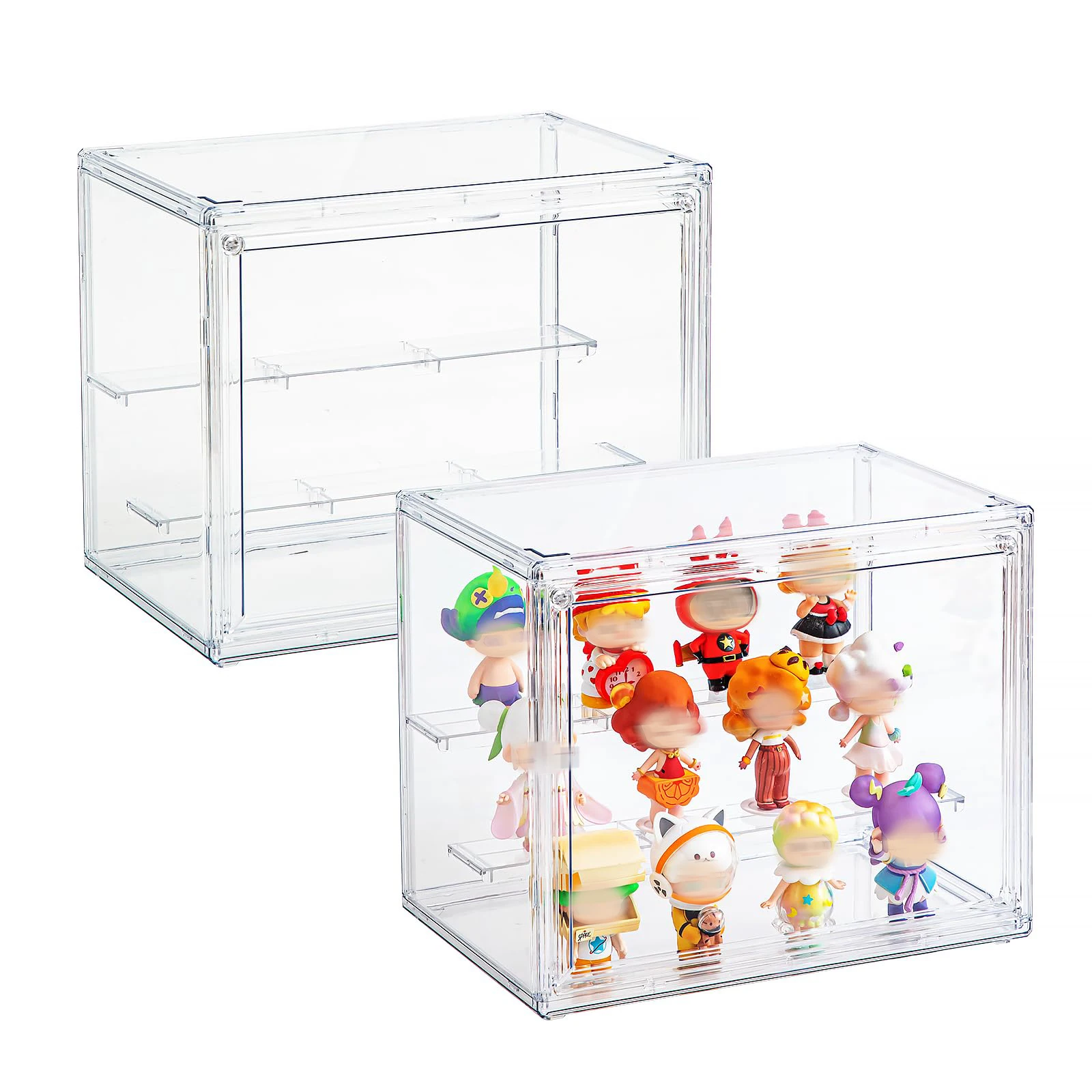 Vitrina Acrílica de 3 Niveles para Coleccionables, Caja de Exhibición Transparente con Puerta Magnética para Figuras de Acción, Miniaturas, Cajas Sorpresa