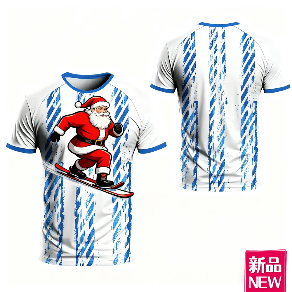 Fashion Christmas Theme Short Sleeve T-Shirts 3D Print Santa Clause Graphic Men's O-Neck Tees Loose Daily Casual Breathable Tops