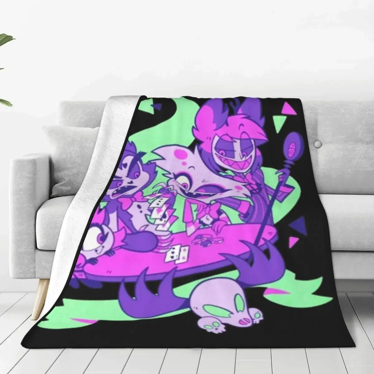 Alastor Husk Nifty Angel Dust Blankets Hazbin Hotels Flannel Funny Warm Throw Blankets for Bed Sofa Spring Autumn