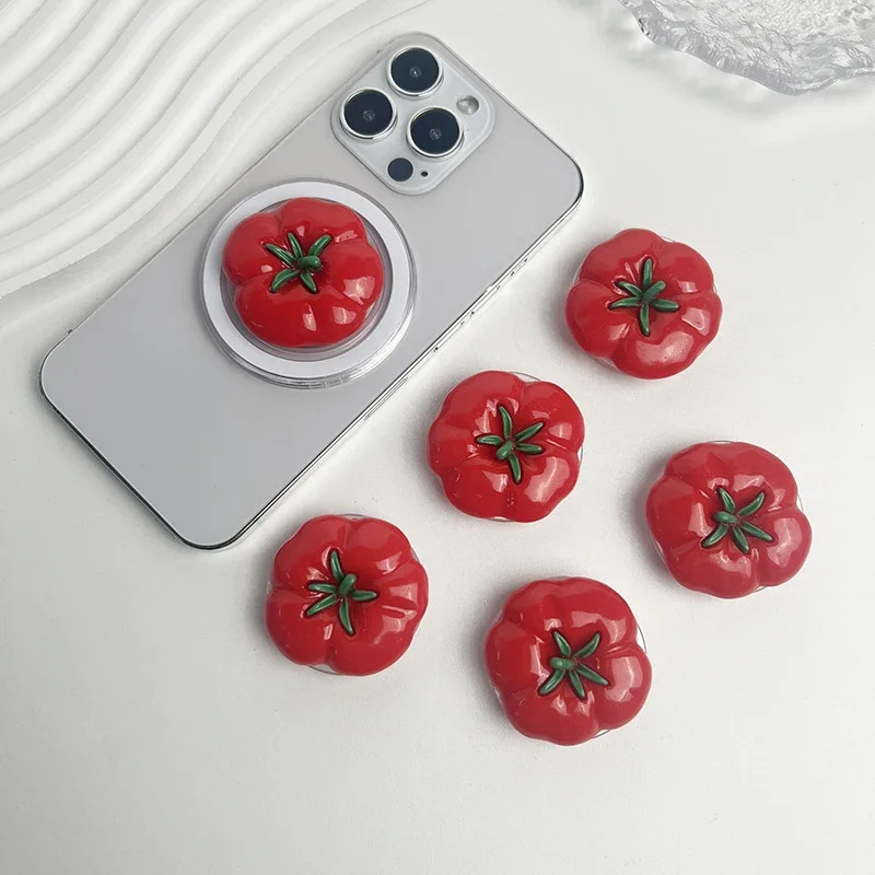 

Korean Cute Tomato Magsafe Magnetic Folding Phone Grip Stand Socket Supports IPhone 16 Ring Finger Extended Watch Desk Stand