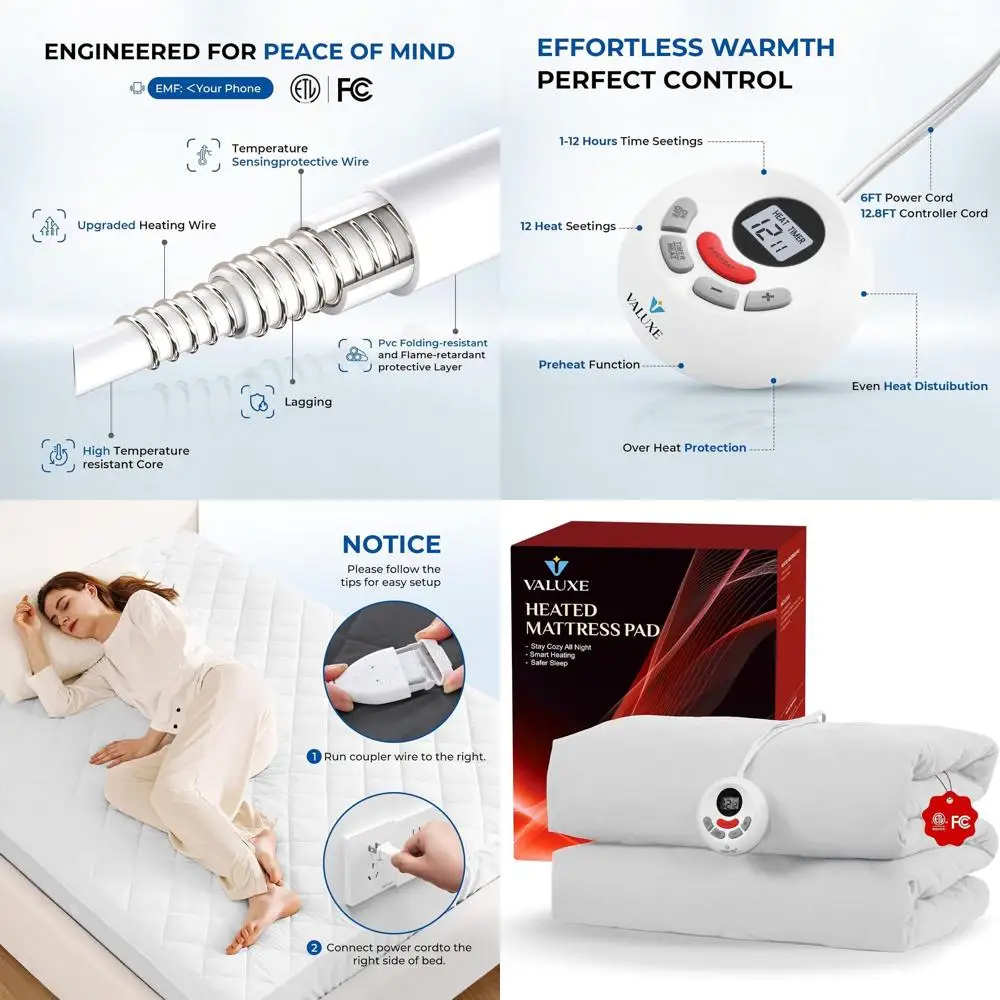 

Twin XL Quilted Electric Mattress Pad with 10 Heat Settings and 1-12 Hour Auto Shut-Off