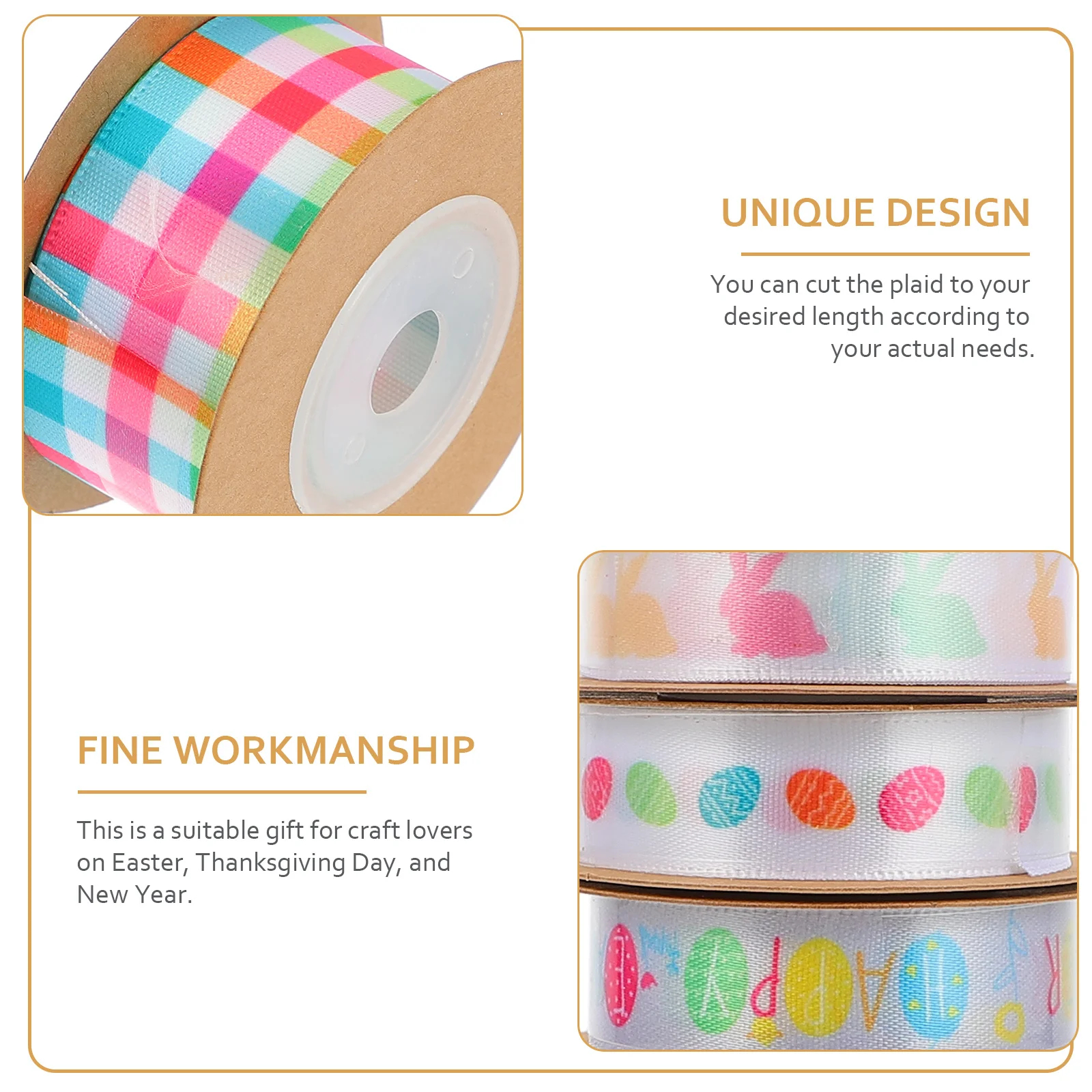 

8 Rolls Easter Bunny Print Ribbons Creative Gift Wrapping DIY Crafts Supplies Easter Decorative Ribbon Gift Ribbons