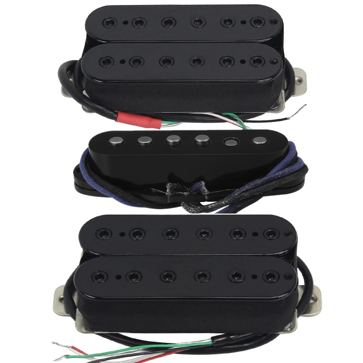 

FLEOR 3PCS Alnico 5 Pickup Humbucker Pickup & Staggered Single Coil Pickups Black 50/52/52mm for HSH Electric Guitar