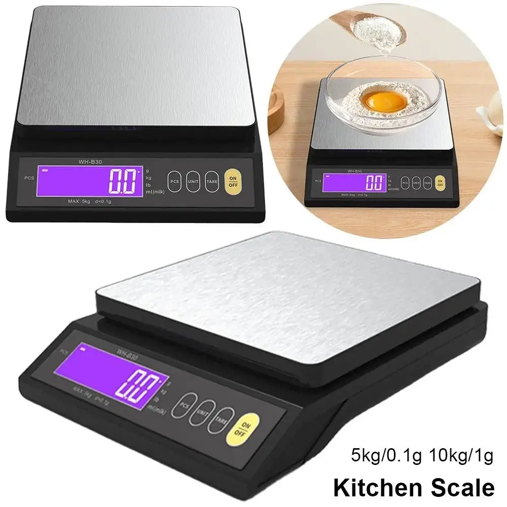 

1Pcs 5kg/0.1g 10kg/1g Electronic Kitchen Scale Stainless Steel Waterproof Food Scale LCD Display High Accuracy