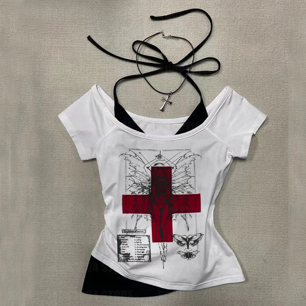 

Women 90s Vintage Clothes Clothing Baby Tees Y2k Tops Women's T-shirts Goth Kawaii Anime Girl Emo Kpop Goth Baby Tees Harajuku