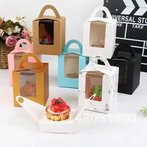 20PCS Individual Cupcake Boxes with Handle Paper Packaging Single Cupcake Holders Cake Dragees Gift Box