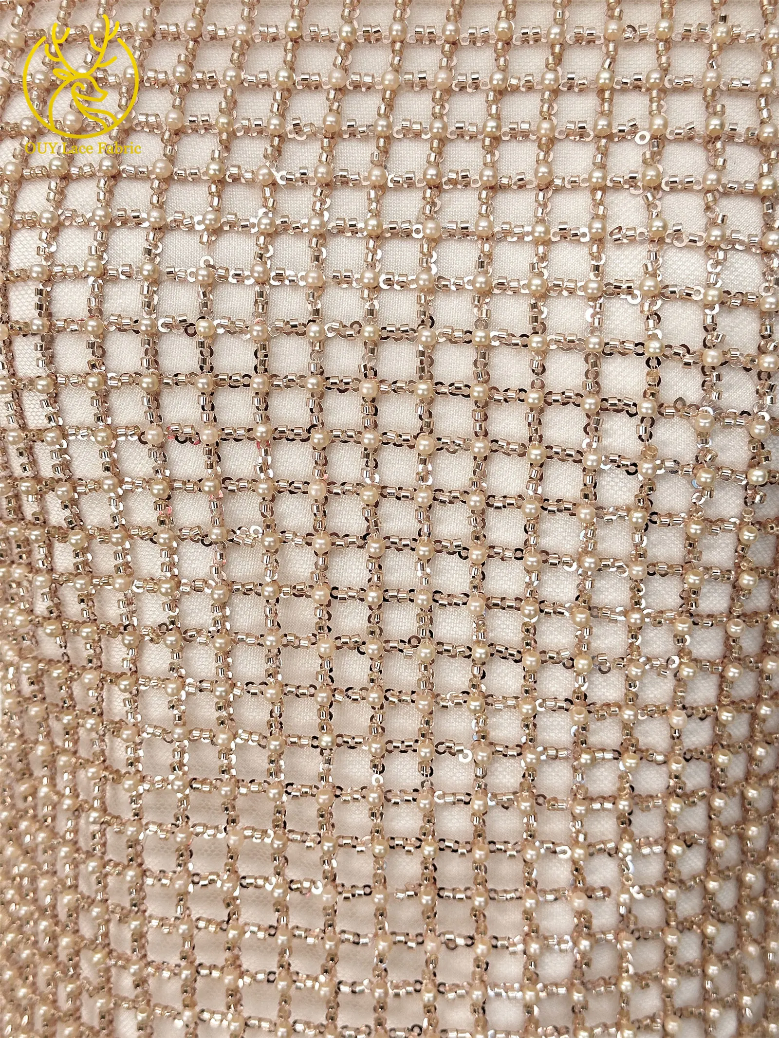 Luxuriöser Partykleid-Spitzenstoff, Tüll-Spitzenstoff mit Perlen, Hochwertiger Pailletten-Netz-Spitzenstoff für Hochzeitskleider, 5 Yards – Detail 11