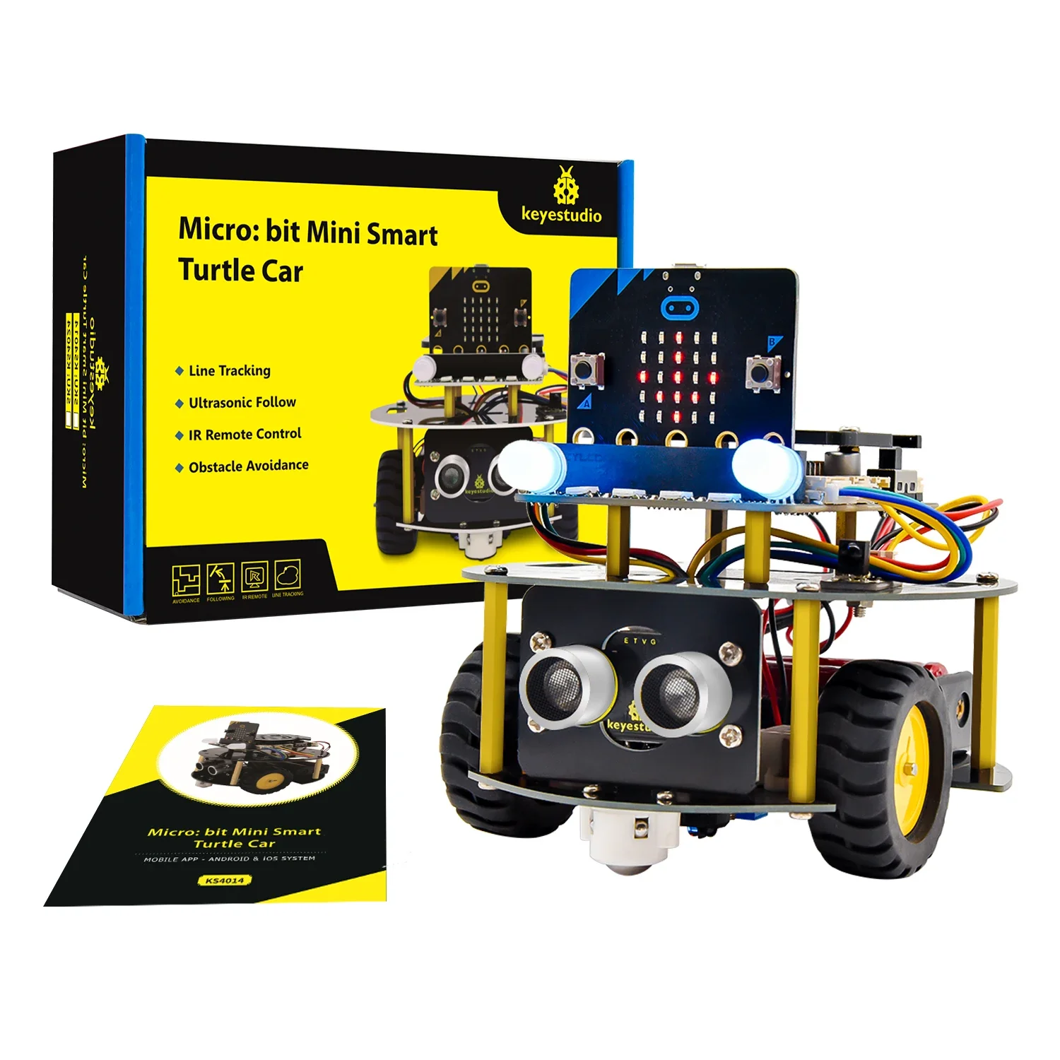 RoRuSKeyestudio Micro:Bit V2 Robot Car Mini Smart Turtle Robot Kit For MicroBit Robot Car Python Programming STEM Electronic Ki