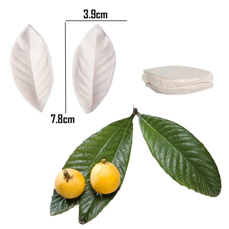 6pcs Loquat Leaf Veiner Silicone Mold Stainless Steel Cutter Mould DIY Flower Fondant Molds Cake Decorating Tools Bakeware CS418