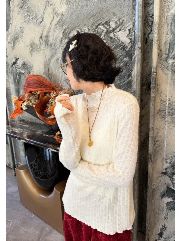 

plus Size High Collar Thiened Furry Base irt Top for plus Size Women Cozy Polyester Knitted Sweater 2026 Spring Faion