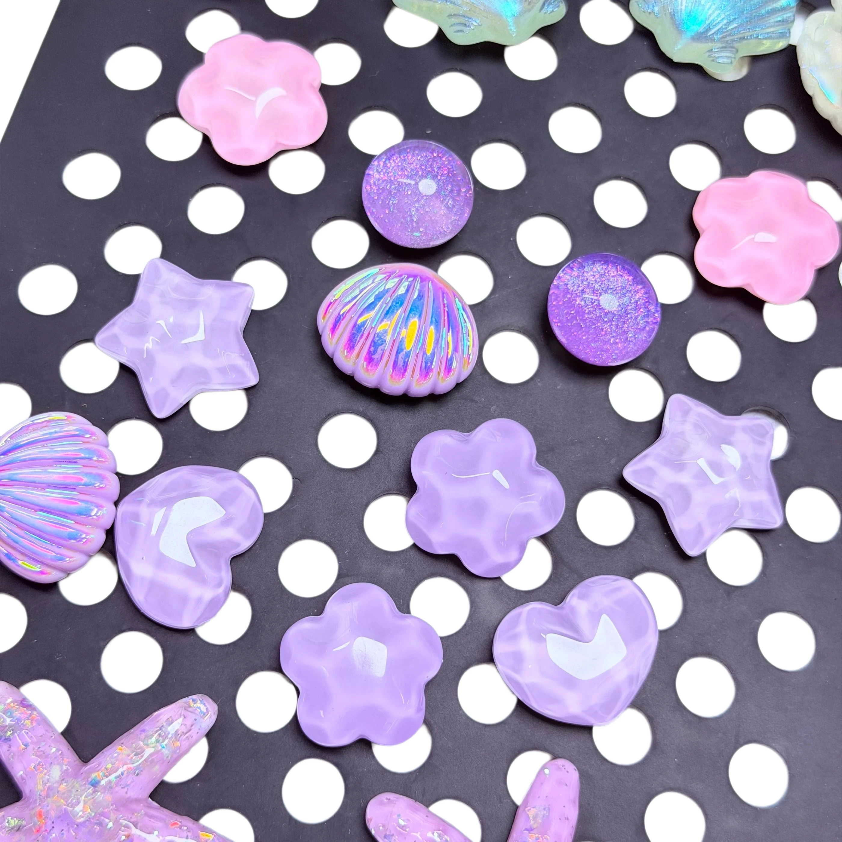 18Pcs Mix Flower Shell Shoe Decorations Purple Star Resin Detachable Clog Buckle Charms Fit Woman Holiday Gift