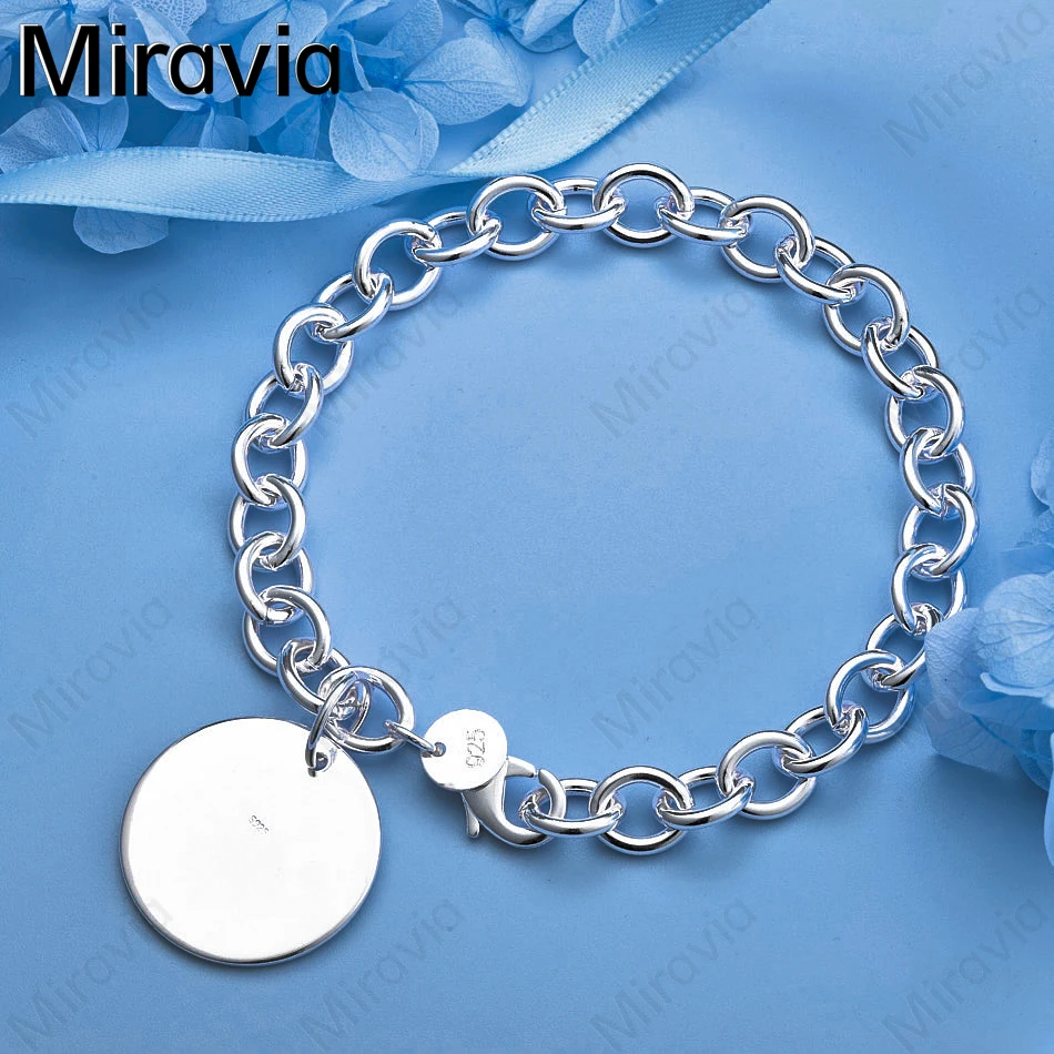 

Miravia 925 Sterling Silver Round Plate Lobster Clasp Bracelet Women Charm Holiday Gift Party Jewelry