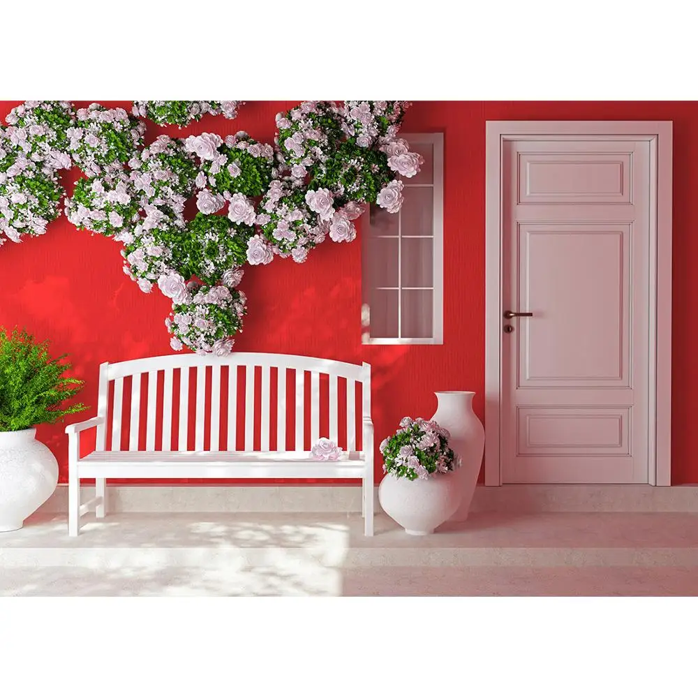 Front Porch Flower Wall Long Bench Photography Backdrop Vinyl Background Photo Studio for Children Baby Portrait Photobooth