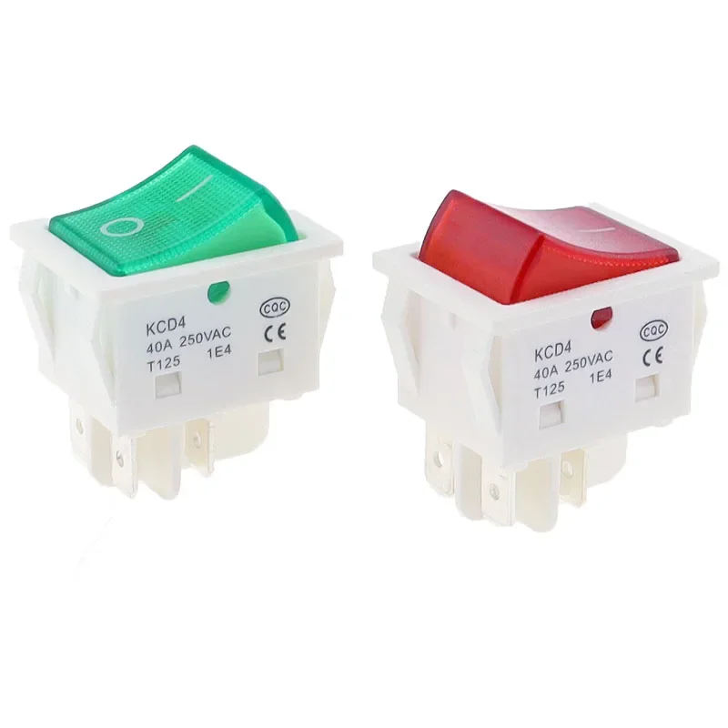 1PCS KCD4 AC 40A 250V Rocker Switch 25x31mm ON-OFF 2 Position 4/6 Pins With Light Power Switch