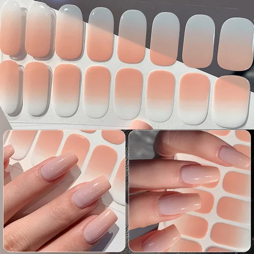 Pegatina 3D para uñas de cobertura completa de Color degradado, tiras autoadhesivas blancas lechosas para decoración de uñas, pegatinas para envolturas de manicura, suministro de uñas DIY