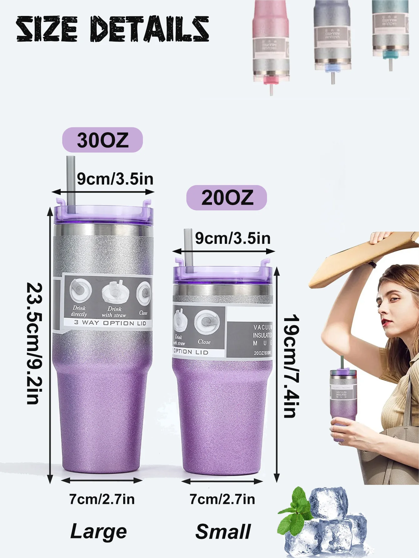 كوب معزول ومبرد من الفولاذ المقاوم للصدأ بطبقة مزدوجة من ضوء النجوم المتدرج - مع قش، كوب مسطح معبأ في زجاجات، فنجان قهوة، كوب سيارة #3