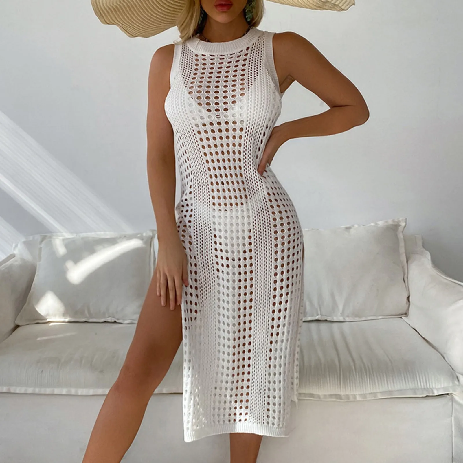 

2023 Пляжная накидка на бикини, туника, вязаная крючком, сетчатая, сексуальные платья, Пляжная накидка, для плавания, Женский вязаный кафтан