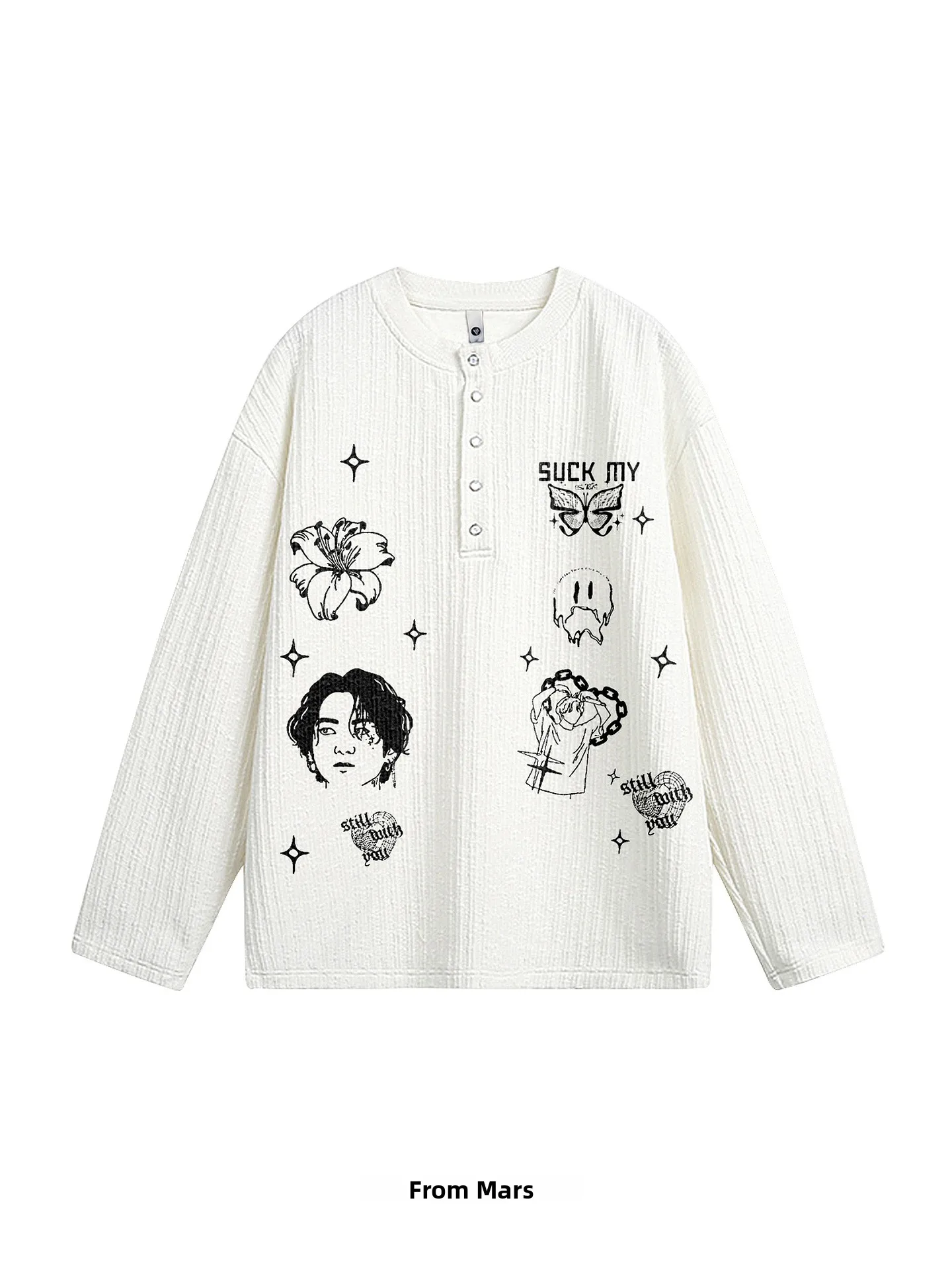 

Loose Casual Long Sve T-irt Fun Print Versatile BF Sle Polyester Blend Breathable Comfortable for Daily Wear Autumn Se...