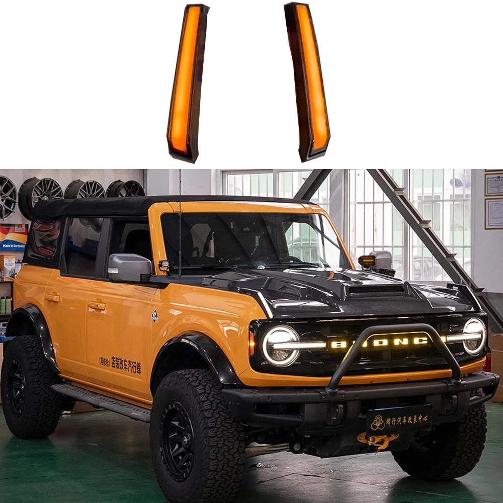 Car Hood Side Handle Daytime Running Lights Turn Signals Dynamic Lights Fit For Ford Bronco 2022 2023 2024 Off-road Accessories