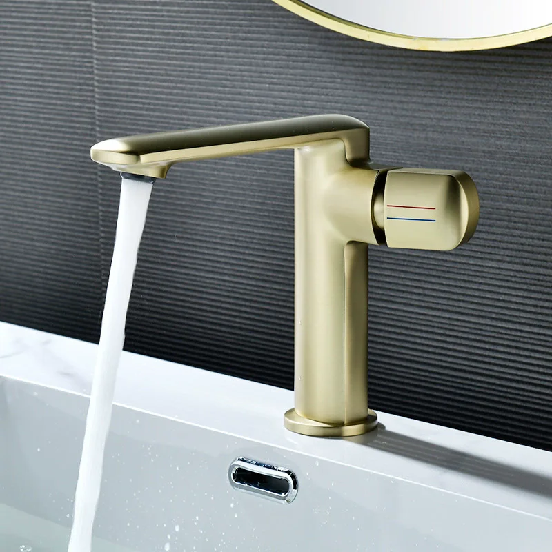 Nuevo cepillo dorado grifo de lavabo de baño pistola mezclador de fregadero gris grifos de lavabo de baño de latón grifo de lavabo de Solo Palanca caliente y fría