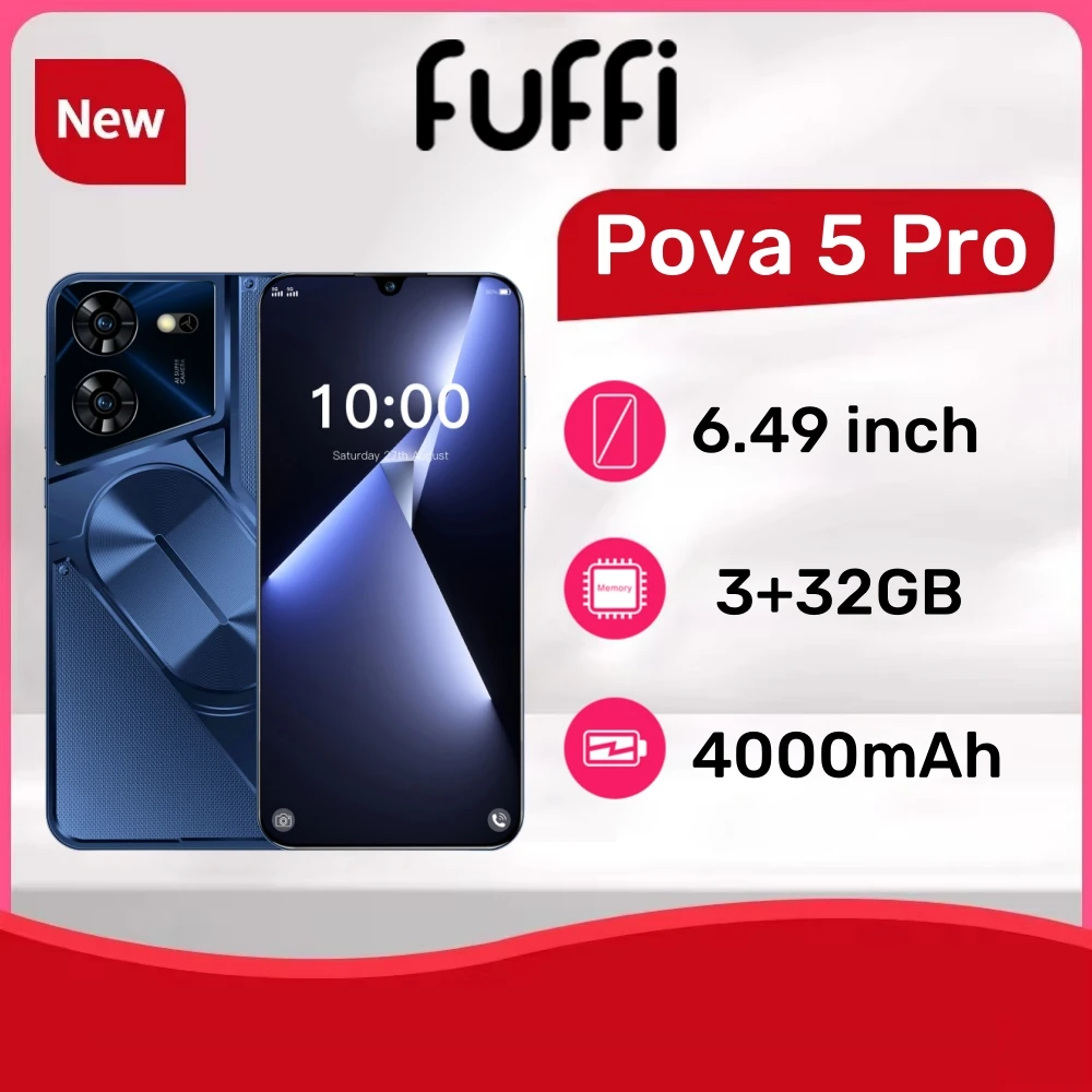 FUFFI-Pova 5 Pro,Smartphone,6.49 inch,3+ 32GB ROM,5+13MP Camera,Mobile phone,Android,Google play store,Dual SIM,Cellphones