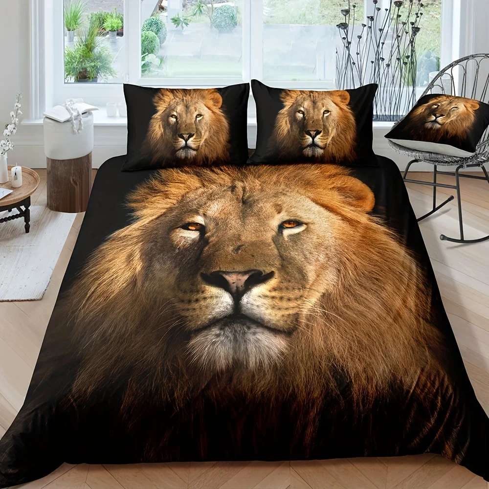 

3pcs Duvet Cover Set, Lion Print Bedding Set, Soft Comfortable Duvet Cover, For Bedroom, Guest Room