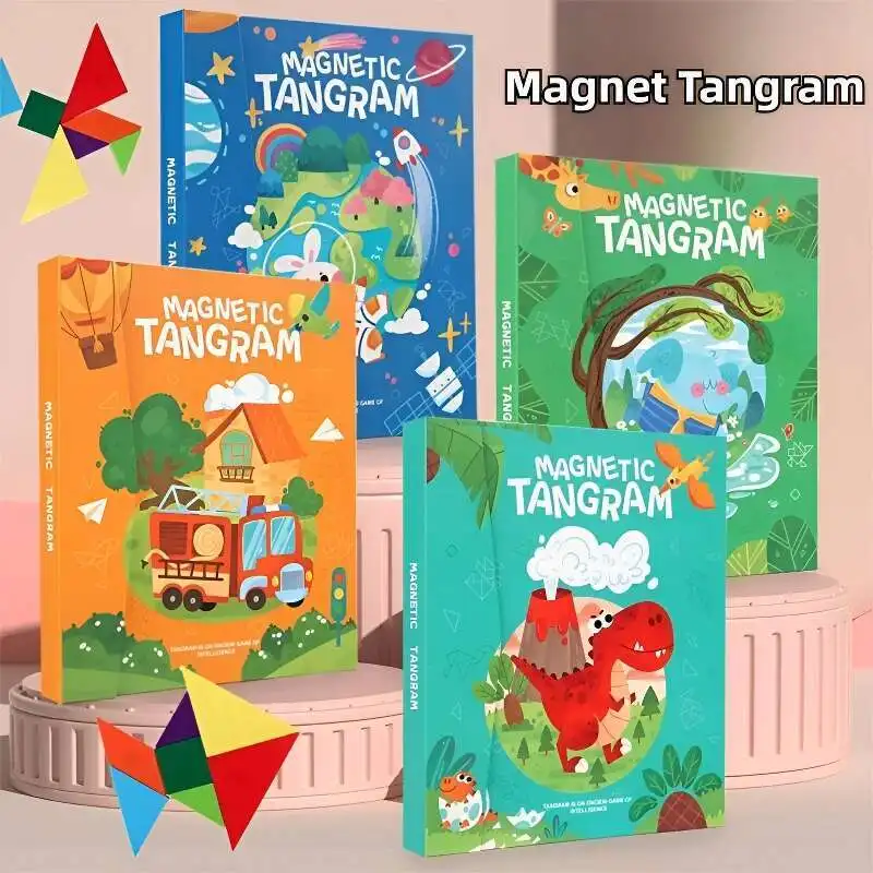 Magnetyczna układanka Tangram Inteligencja 3D Geometryczne Kształty Puzzle Planszowa Gra Montessori Zabawki Edukacyjne dla Dzieci Prezent