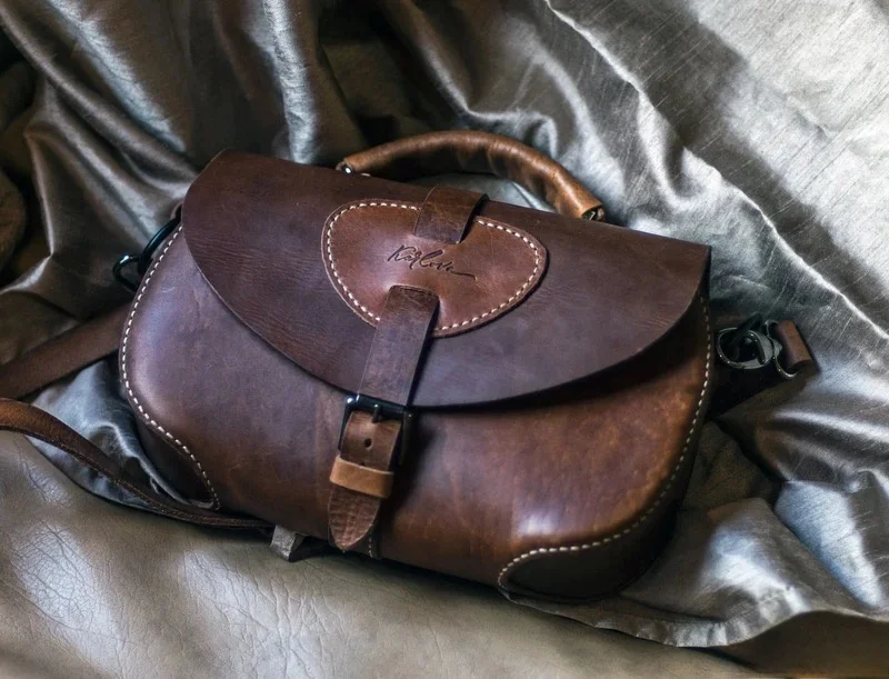 Handmade Leather Bag Paper Pattern Genuine Leather Shoulder Bag Draft Artistic Retro Style Unisex Daily Use Zipper Closure